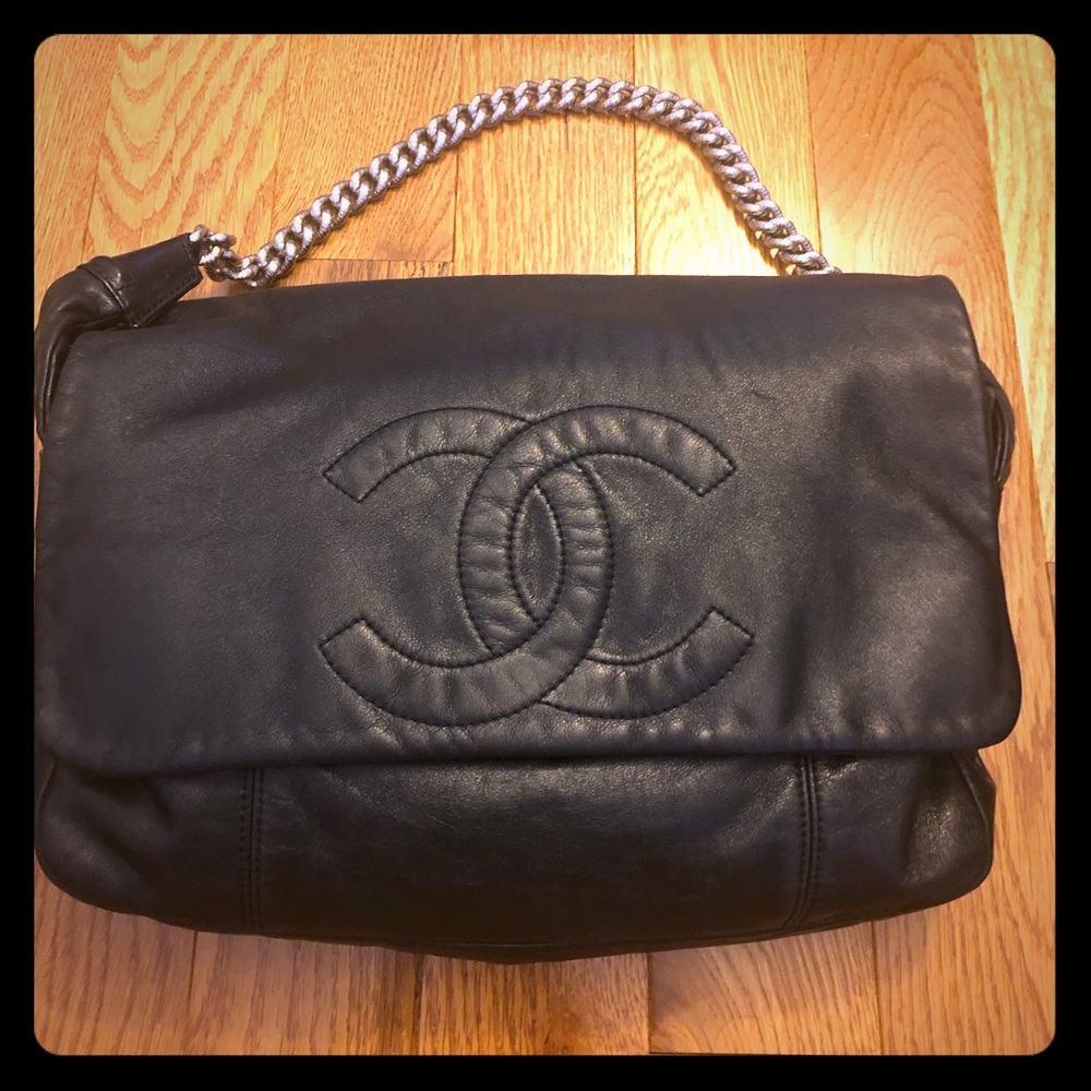 Chanel leather hobo bag with chain link strap